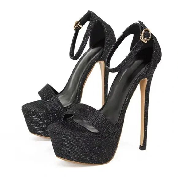 Sequined Platform Sandals Sexy Open Toe 16cm Heel Exotic Dancer size 3-15 US - Picture 6 of 7